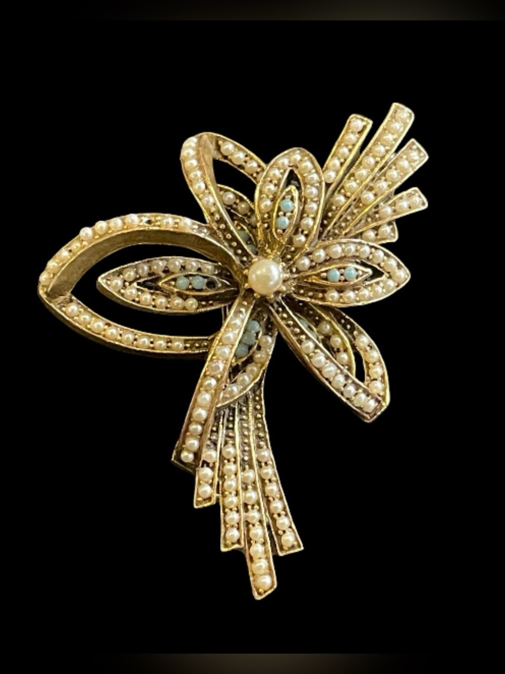 Vintage Gold Tone Faux Pearl Florenza Brooch #8902
